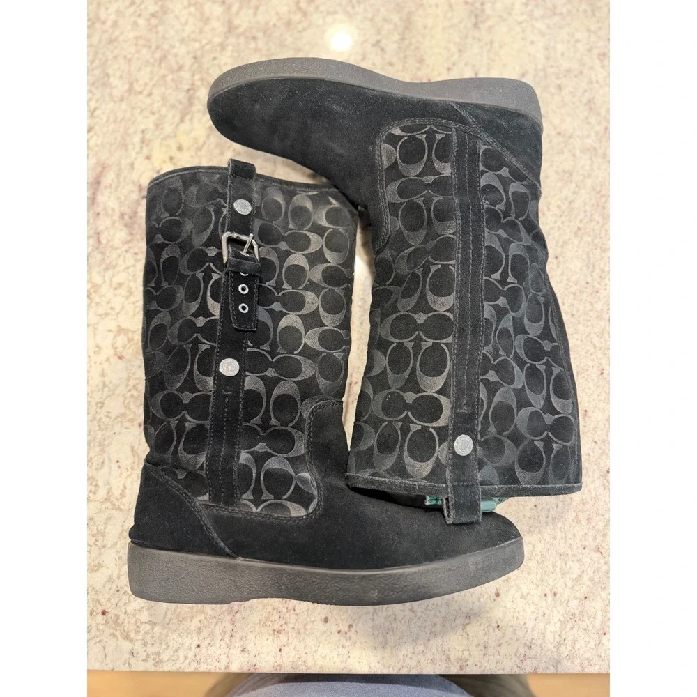 Coach Tullip Black Suede Signature Monogram Mid Calf Winter Boots A7745  11B
